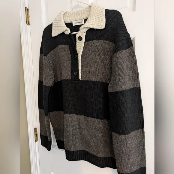 NWT Pixie Market merino wool oversized collared sweater size L academia preppy - Picture 3 of 7